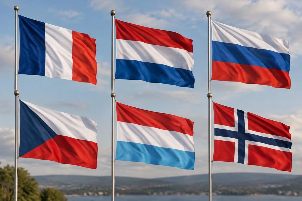 découvrez les variantes de drapeaux bleu, blanc et rouge et les pays qui les utilisent, avec leurs couleurs et symboles distinctifs.